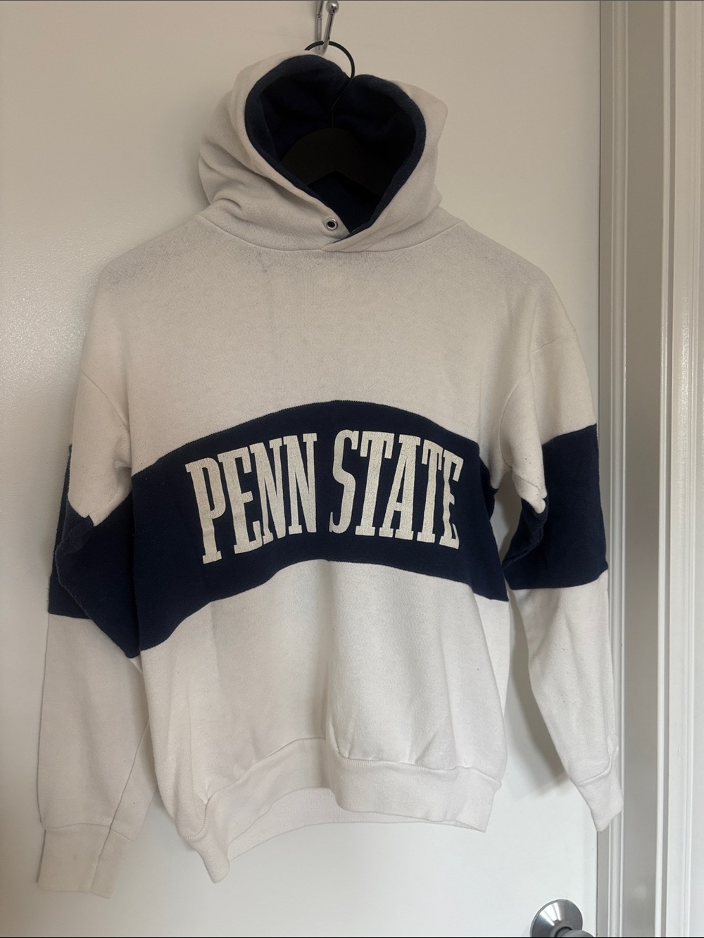 Women's Two-Tone Vitnage Penn State Hooded Sweatshirt in White and Navy